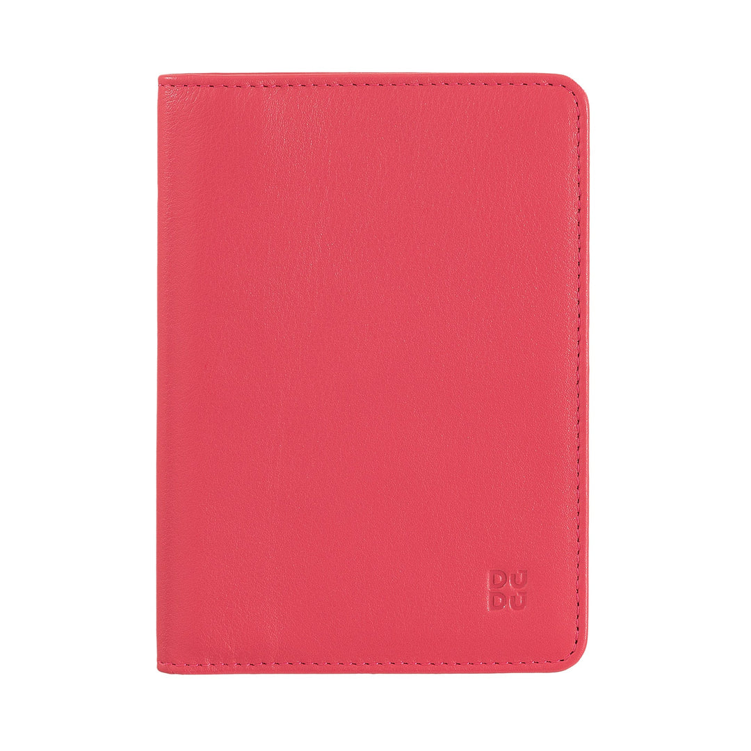 Red leather wallet with stitched edges and DUDU logo