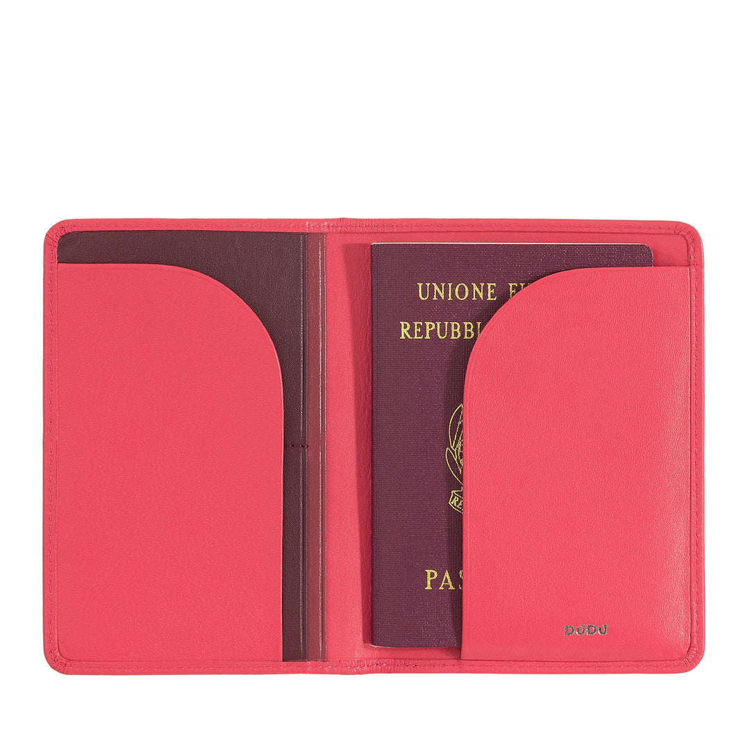 Red passport holder with an Italian passport inside