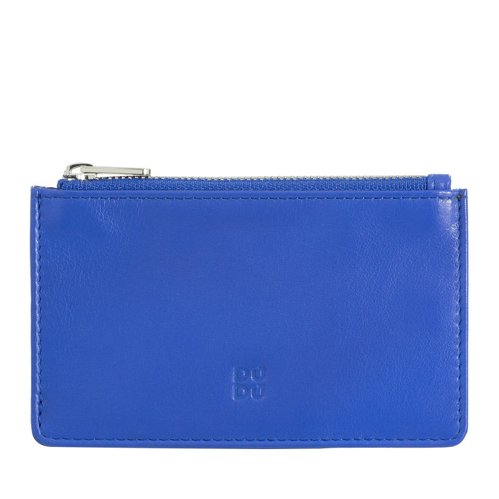 Blue Leather Card Holder with Zip Closure