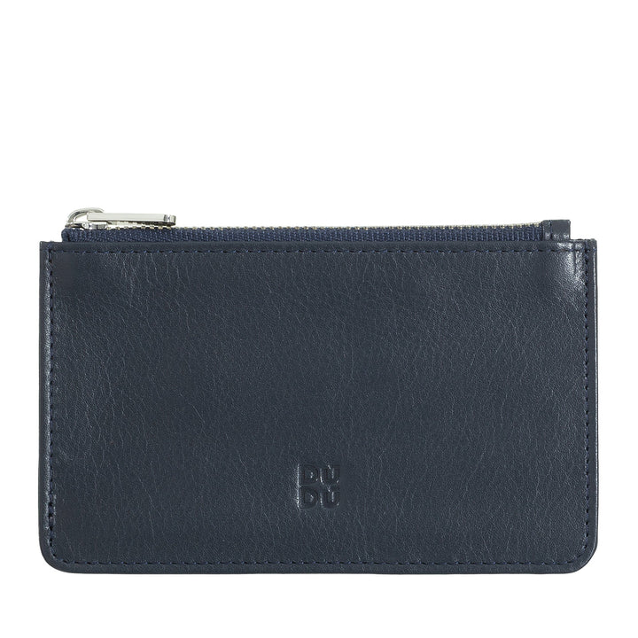 Compact navy blue leather coin purse with zipper closure