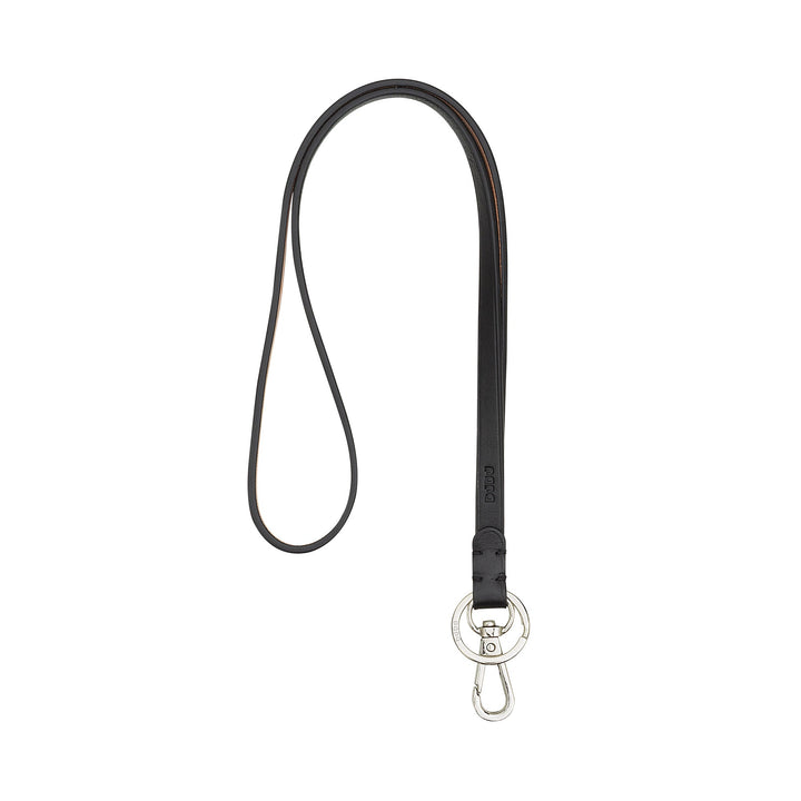 Black leather keychain lanyard with metal clasp and keyring