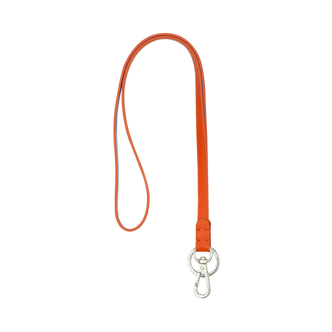 Orange leather key lanyard with metal clasp