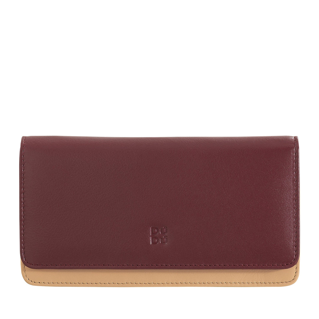 Elegant maroon leather wallet with tan accents