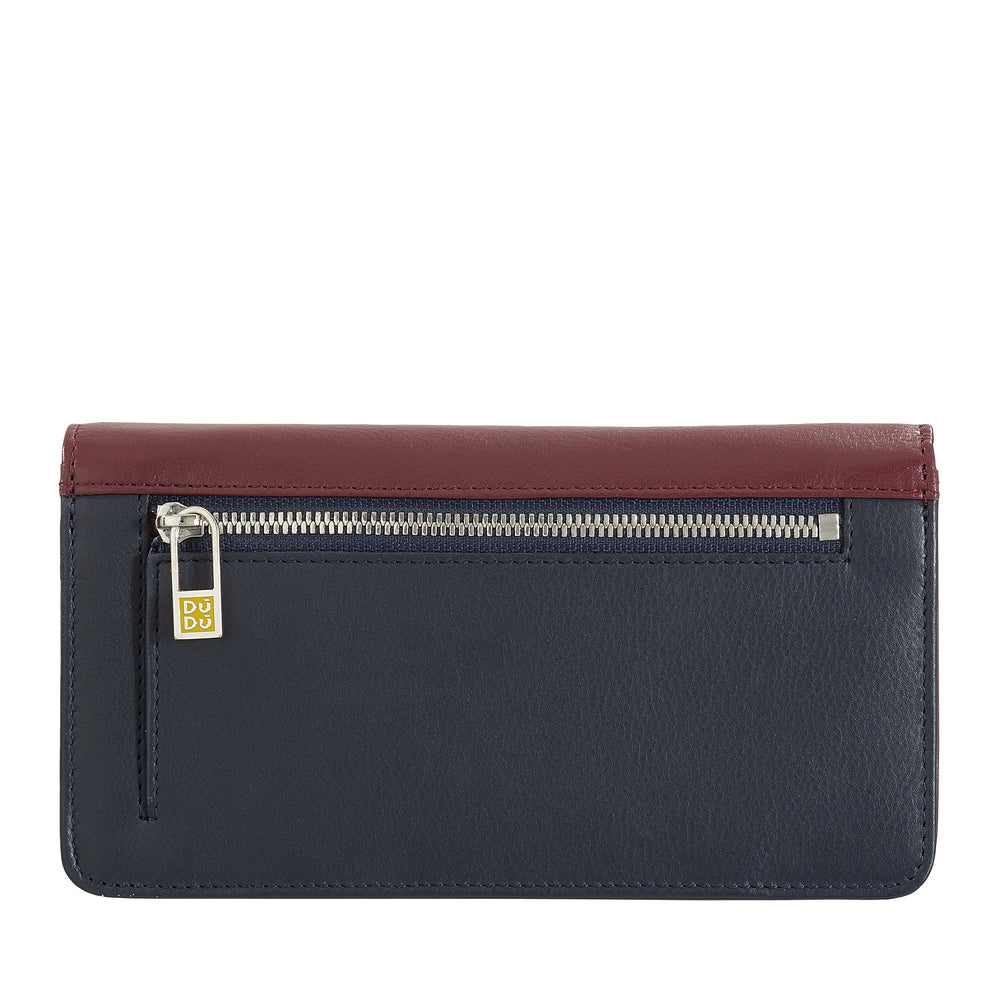 Elegant leather wallet with zippered pocket and red trim