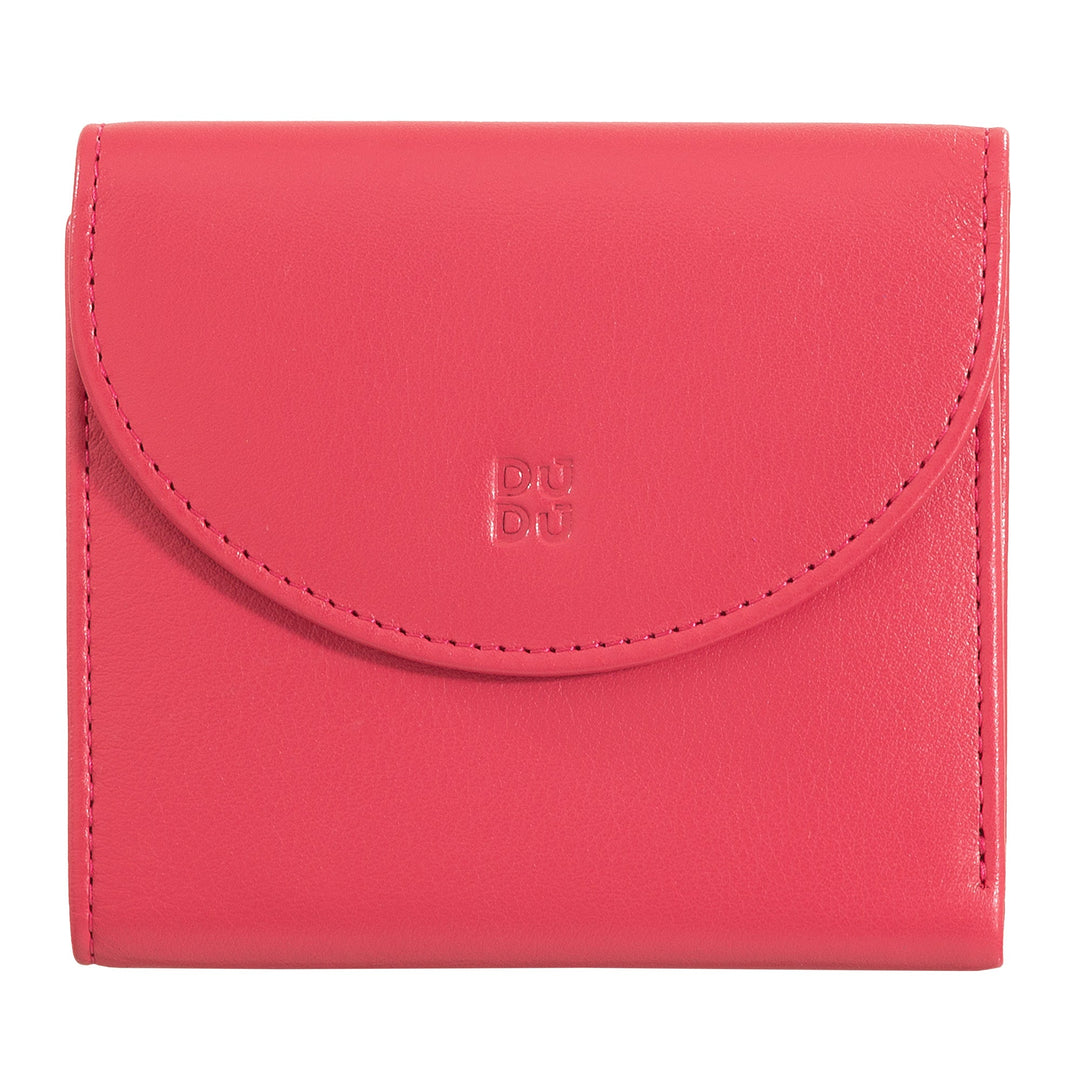 Bright pink leather wallet with embossed logo