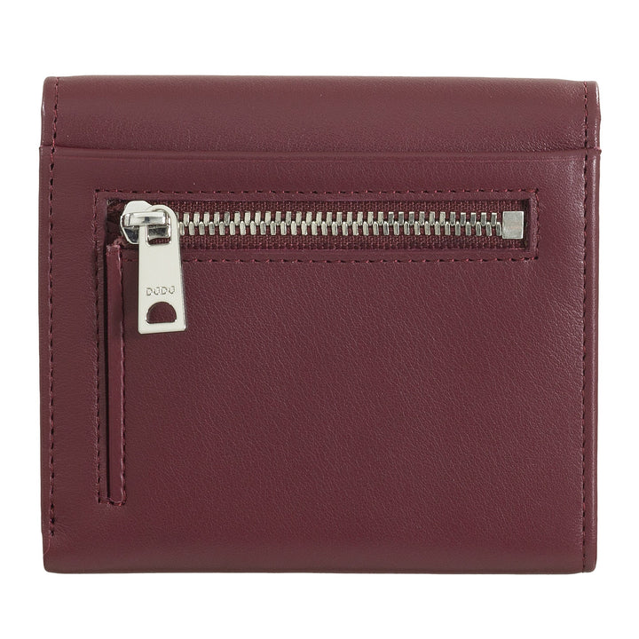 Maroon leather wallet with zipper pocket and card slot
