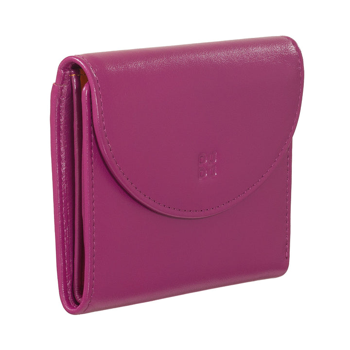 Magenta leather wallet with snap closure