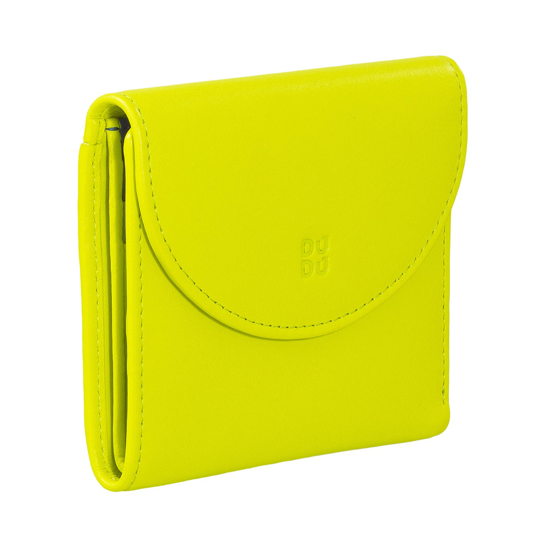 Bright yellow leather wallet with a rounded flap