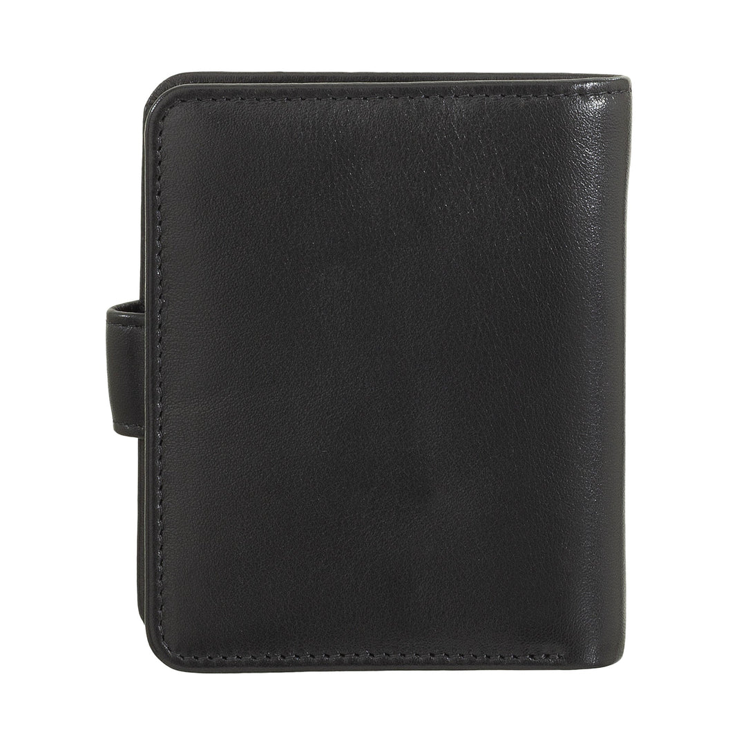 Black leather wallet with snap closure