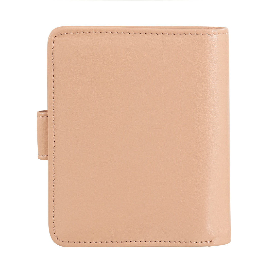 Beige leather wallet with a button clasp