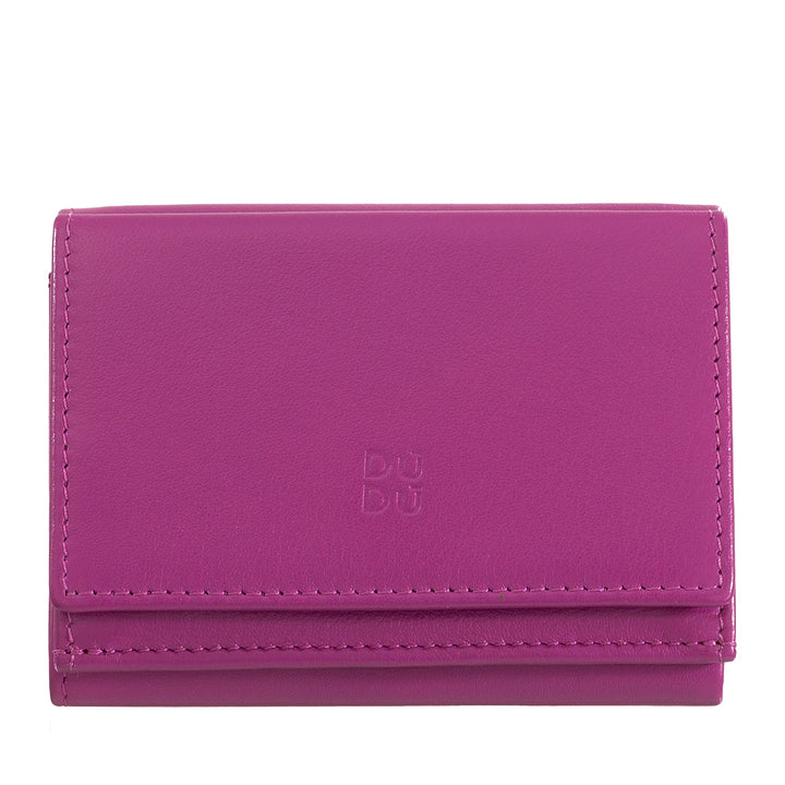 Magenta leather wallet with Dudu brand logo
