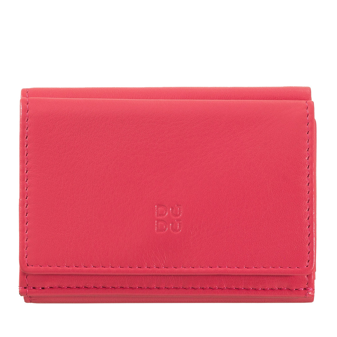 Red leather wallet with embossed DUDU logo