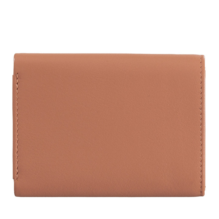Tan leather wallet with minimalist design and visible stitching