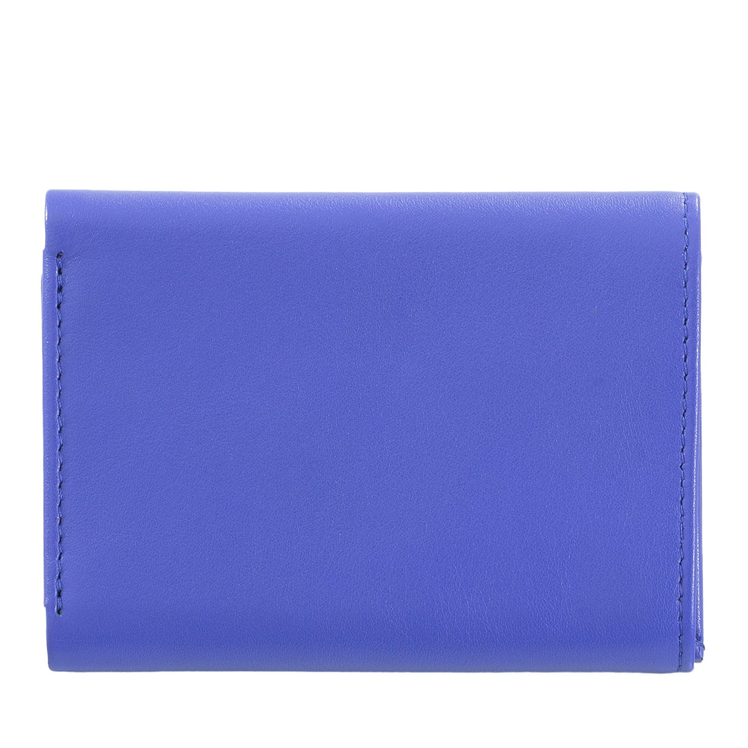 Bright blue leather wallet with a simple, sleek design