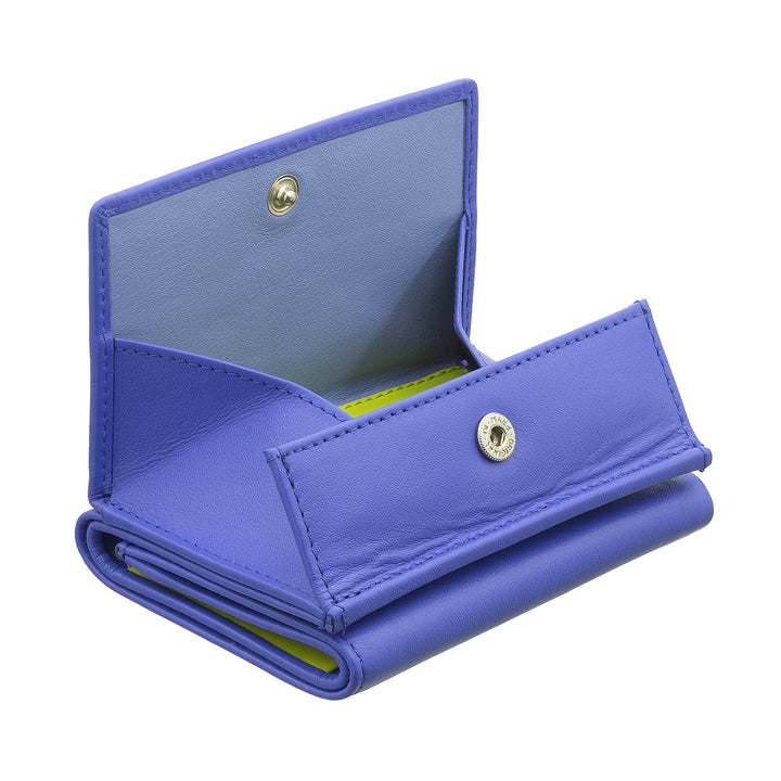Blue leather wallet with open compartments