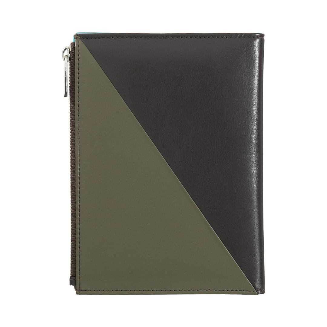 Stylish brown and green geometric leather notebook with zipper closure
