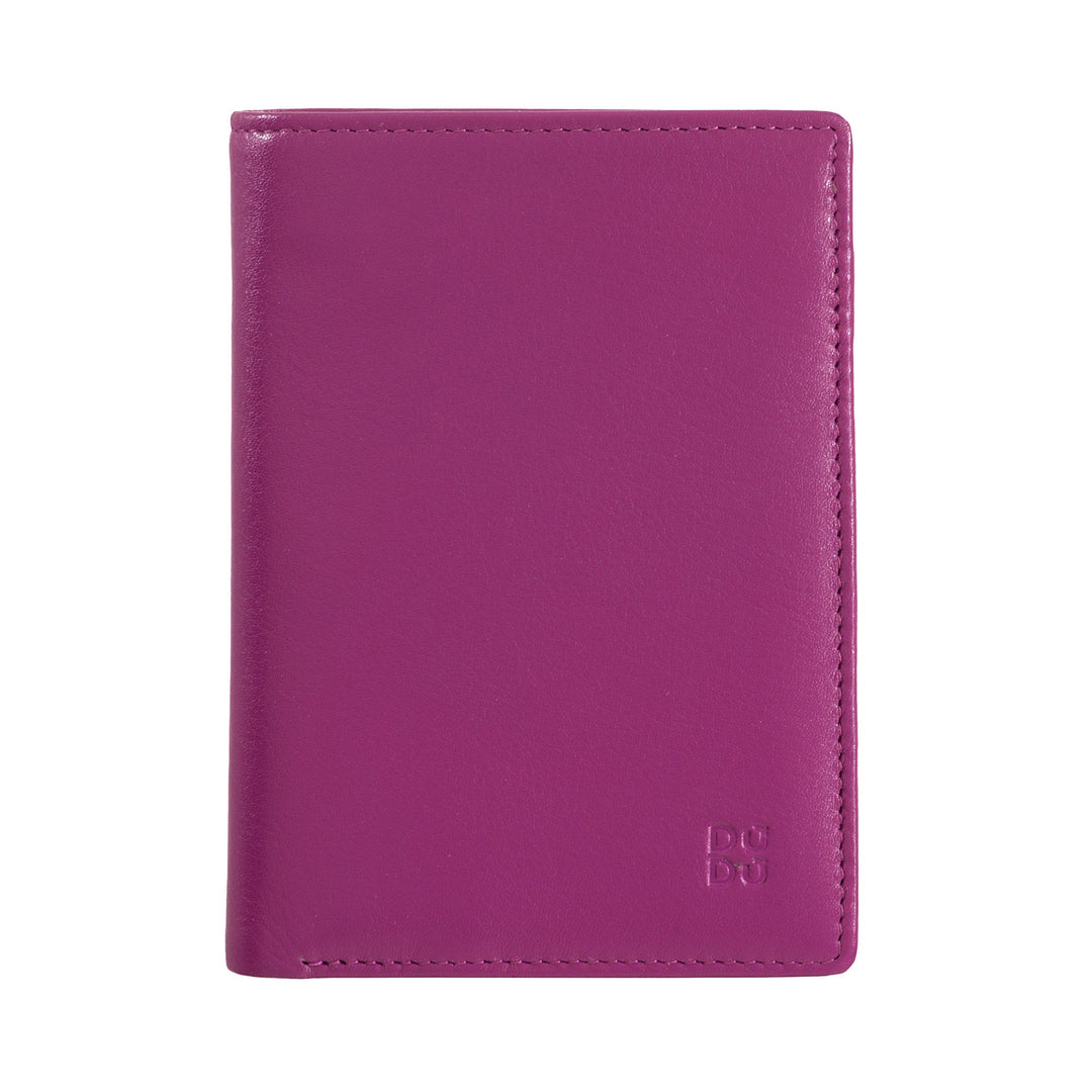 Purple leather passport holder with embossed minimalistic logo