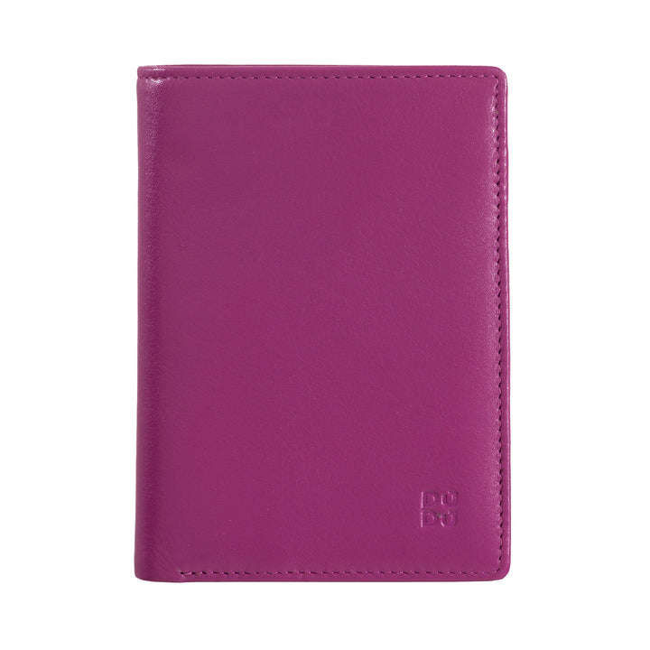 Purple leather passport holder with embossed minimalistic logo