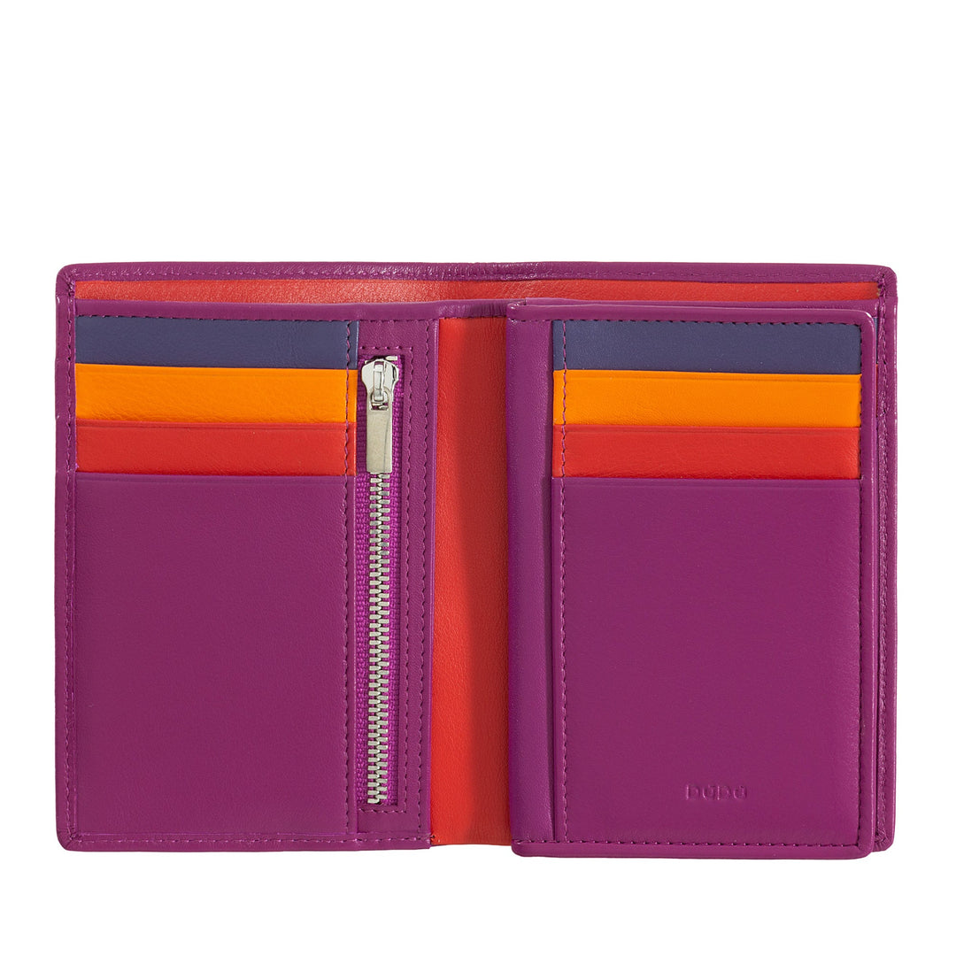Colorful leather wallet with multiple card slots and a zipper compartment