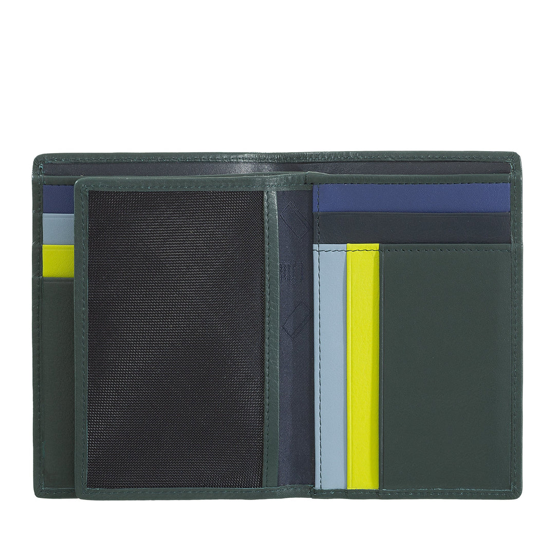 Colorful leather wallet with multiple card slots and compartments