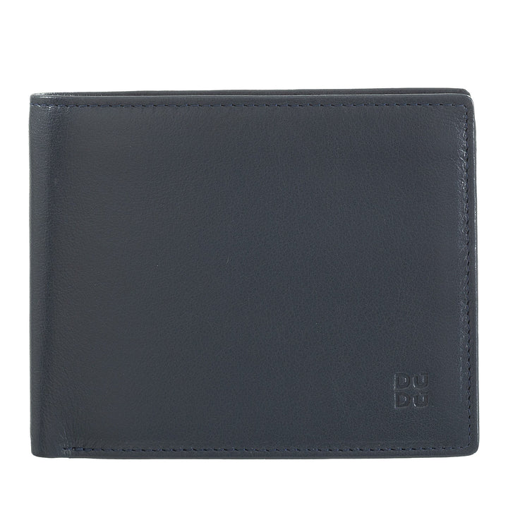 Black leather wallet with embossed brand logo