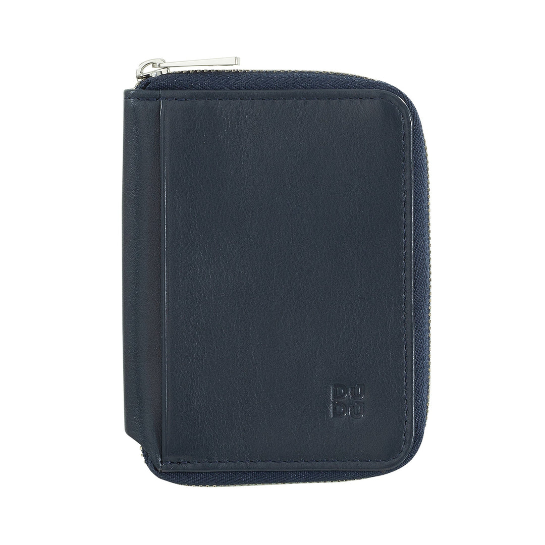 Navy blue leather zippered wallet