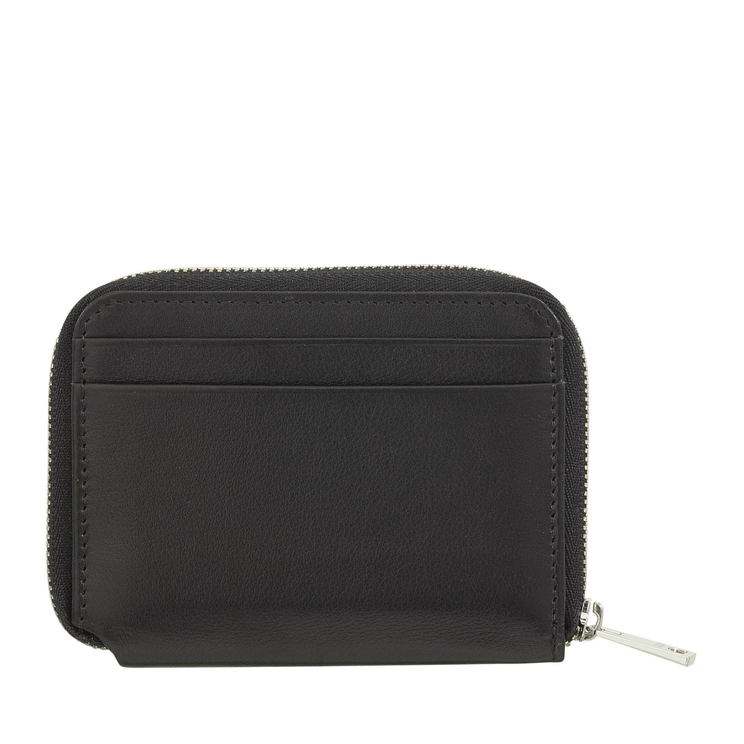 Black leather zippered wallet with card slots