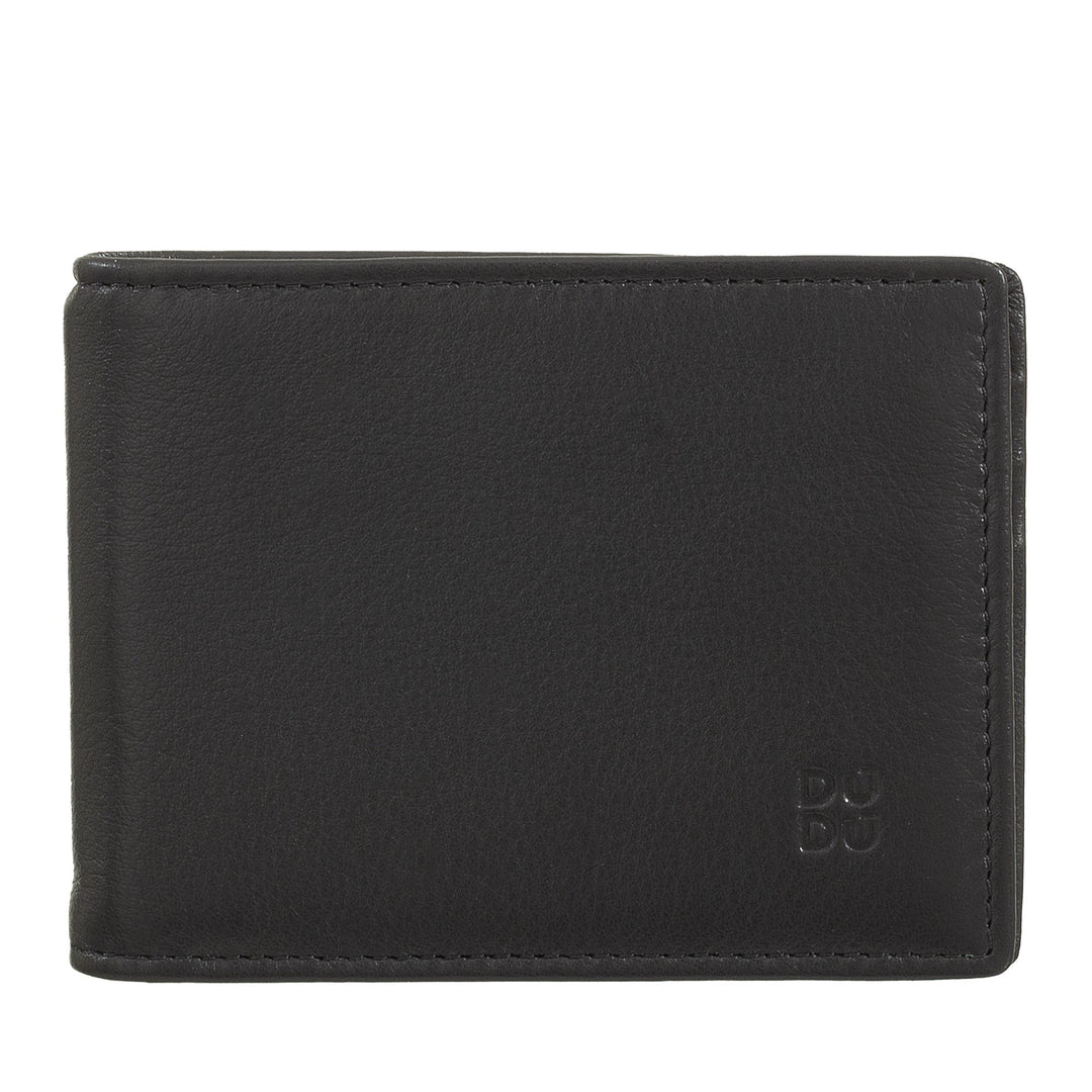 Black leather wallet with stitching detail