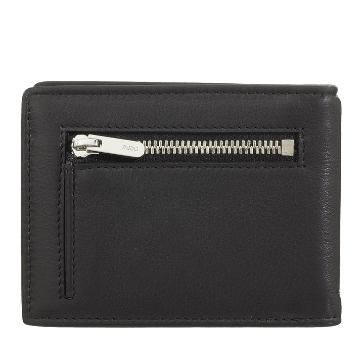 Black leather wallet with a front zipper pocket