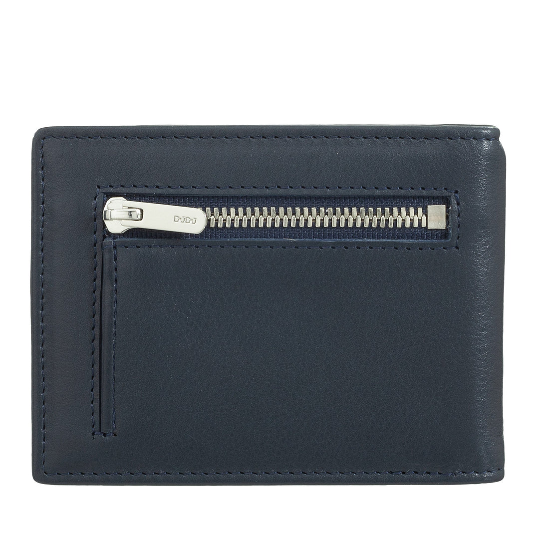 Dark blue leather wallet with zipper pocket