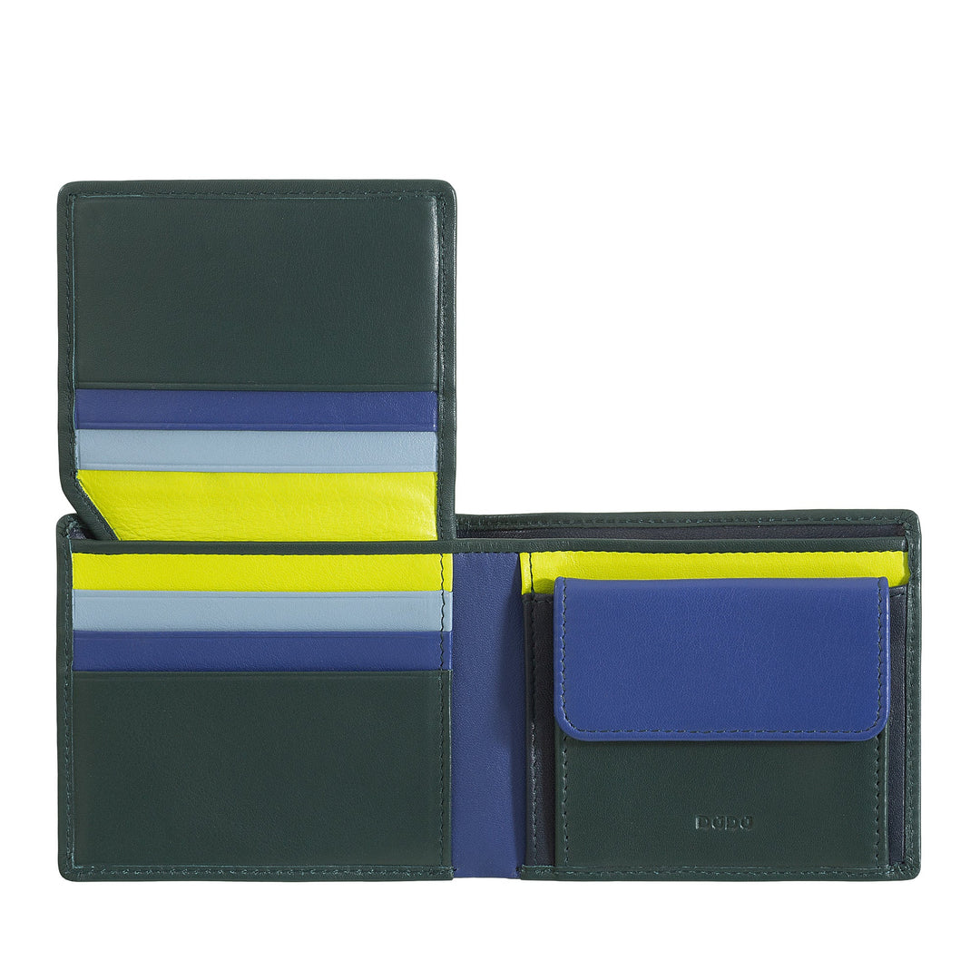 Colorful leather wallet with multiple card slots and coin pocket