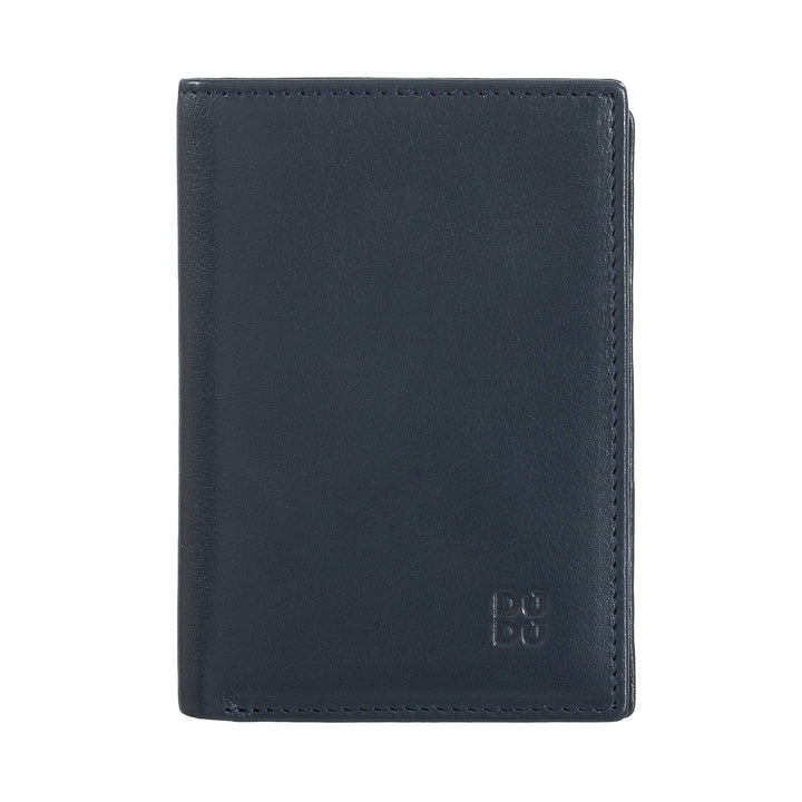 Navy blue leather wallet with a minimalistic design