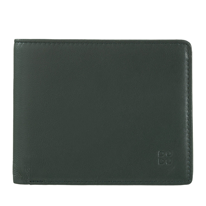 Dark green leather wallet with embossed logo