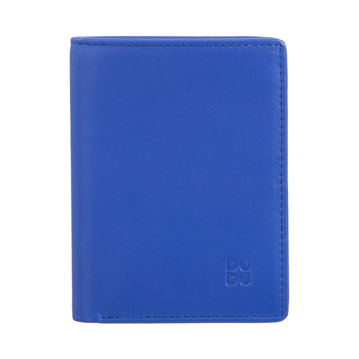 blue leather wallet with minimalist design