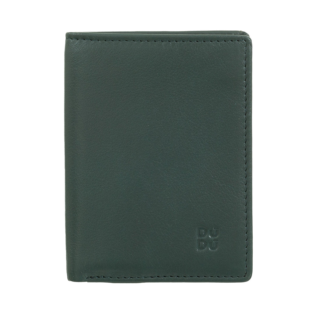Green leather wallet with stitched edges