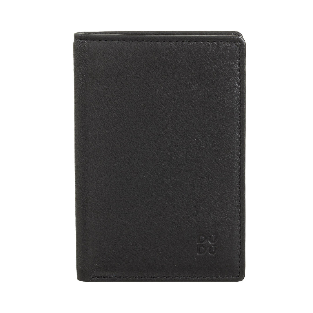 Black leather wallet with embossed logo