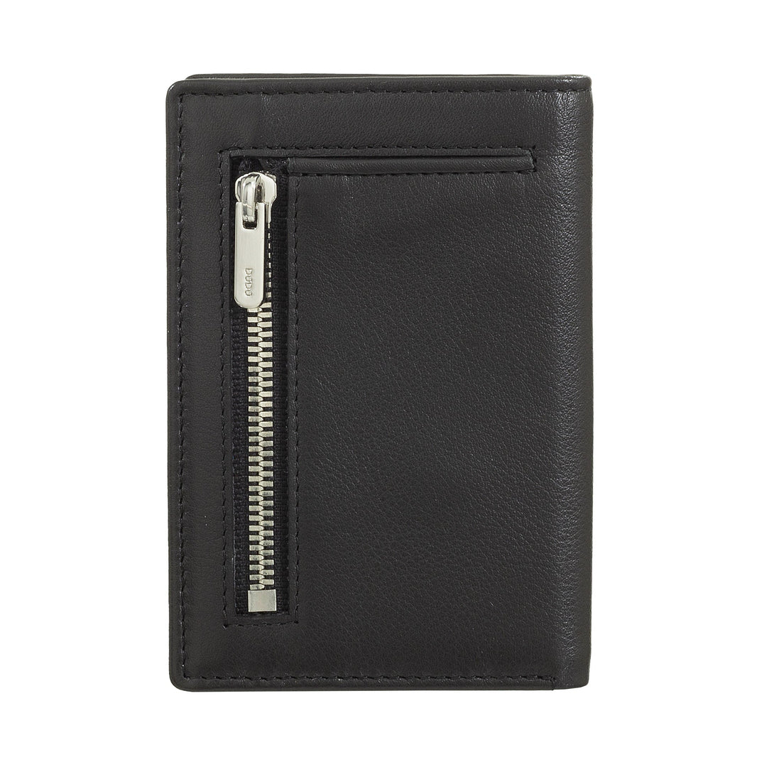 Black leather wallet with zipper pocket