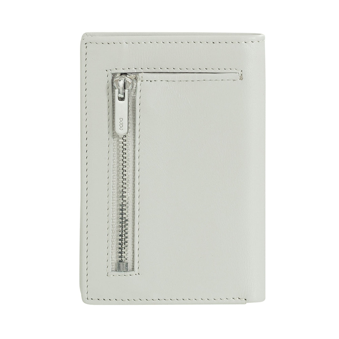 White leather wallet with front zipper pocket