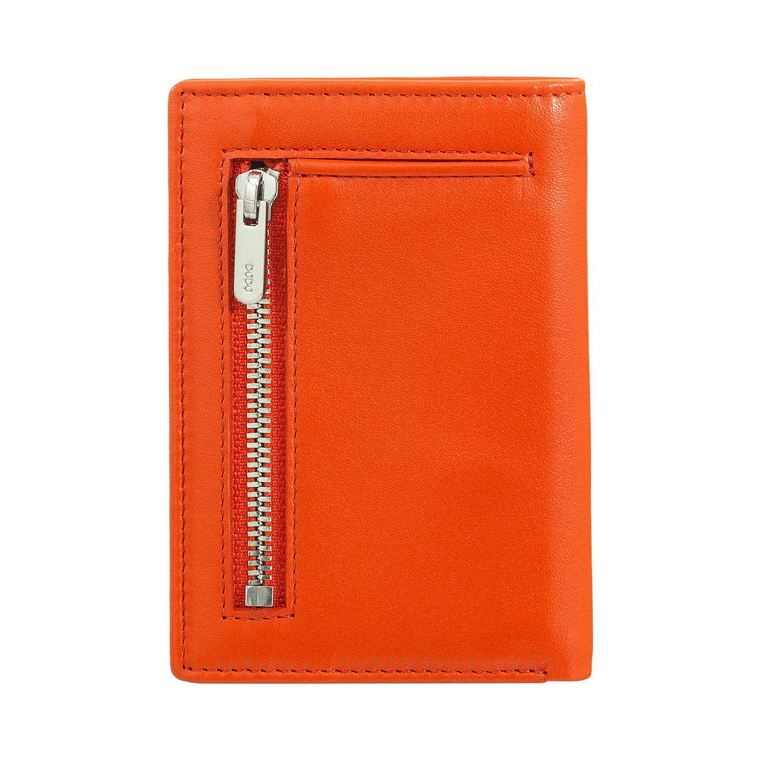 Orange leather wallet with front zipper pocket