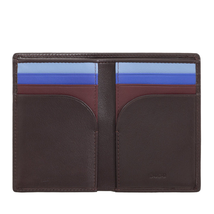 Brown leather wallet with credit card slots and a minimalist design