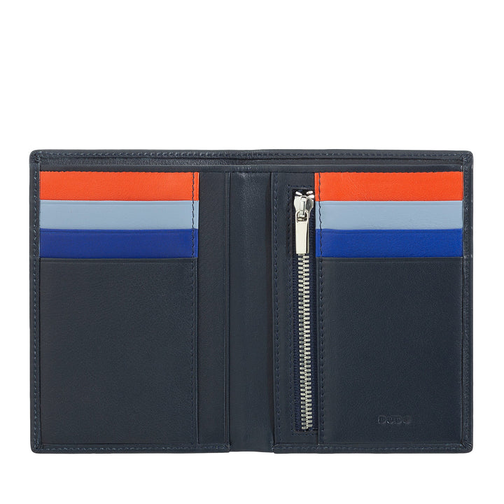 Leather wallet with colorful card slots and zipper compartment