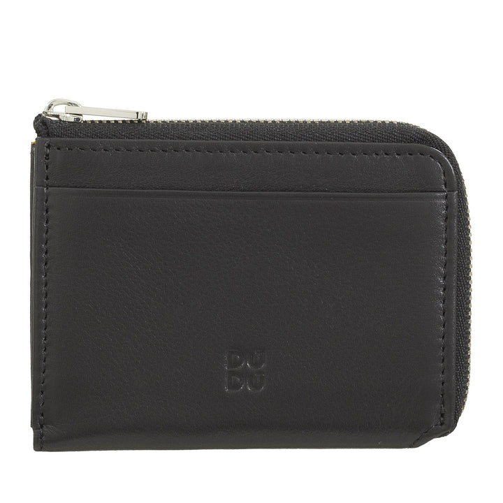 Black leather wallet with zipper closure