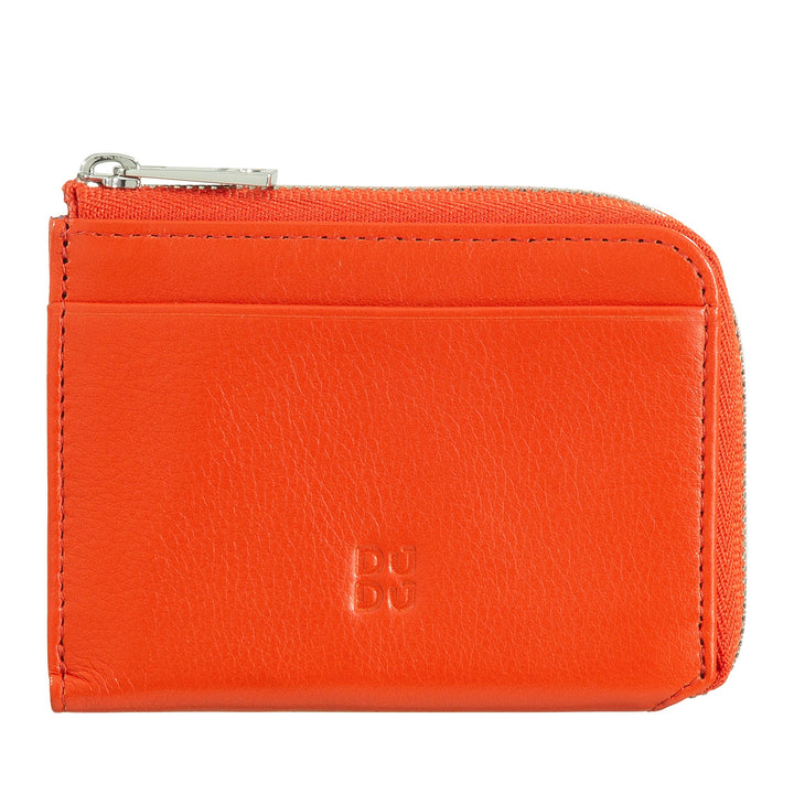 Bright orange leather wallet with zipper closure