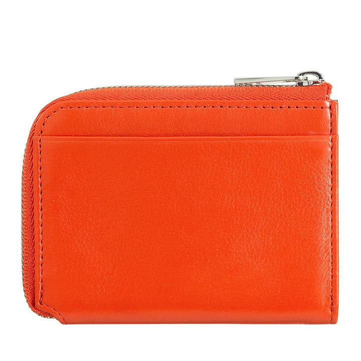 Orange leather wallet with zipper and card slots