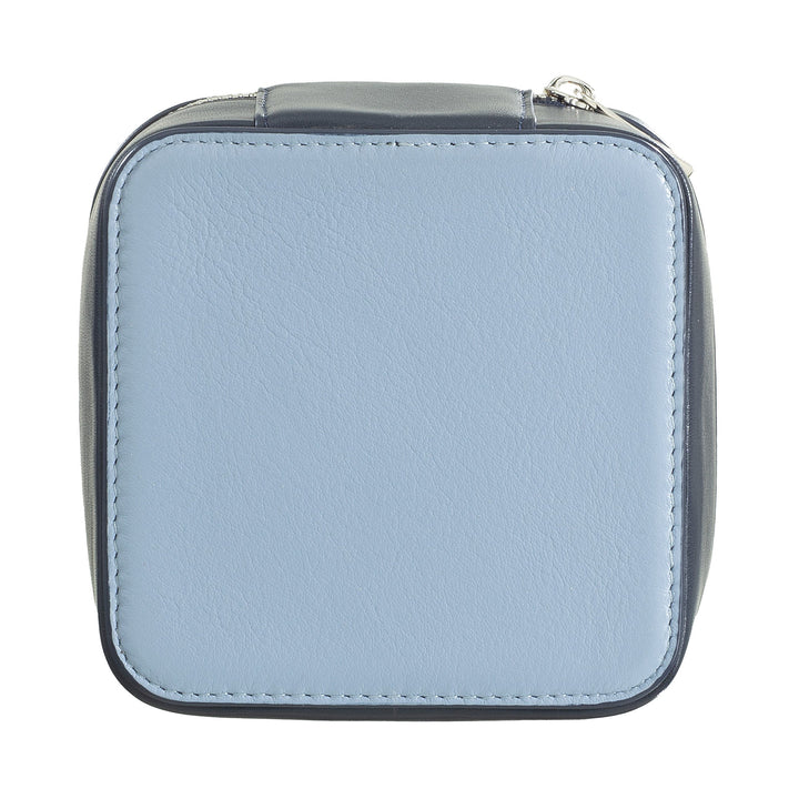 Light blue leather compact zipped case with grey accents