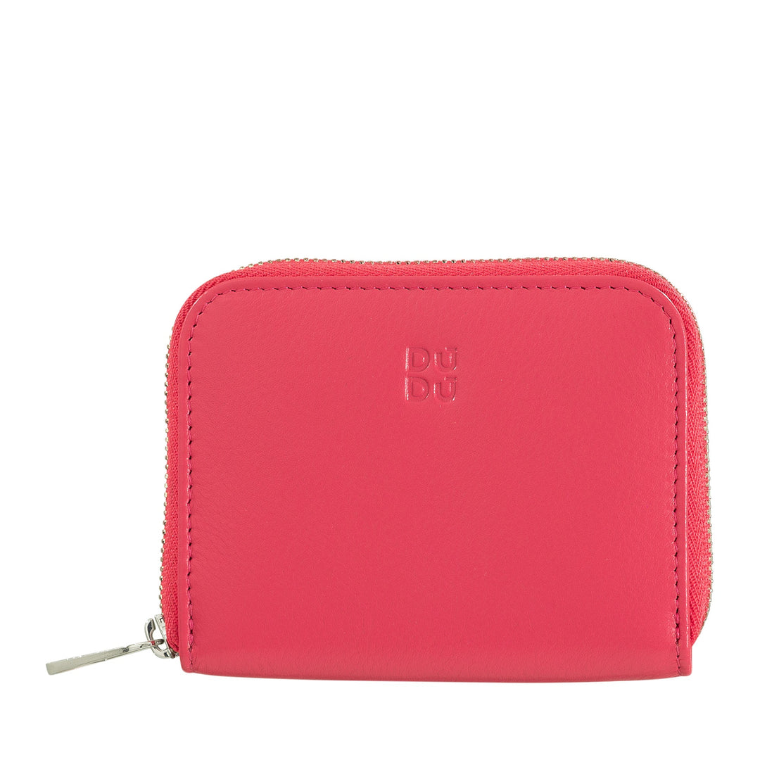 Bright pink leather wallet with zipper closure