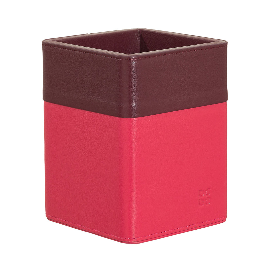 Red and brown leather square pencil holder