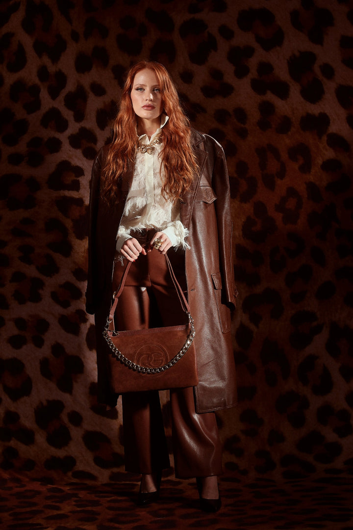 Alice large suede and grained leather bag with adjustable and detachable shoulder strap