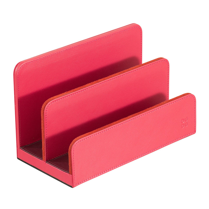 Red leather desk organizer with three compartments