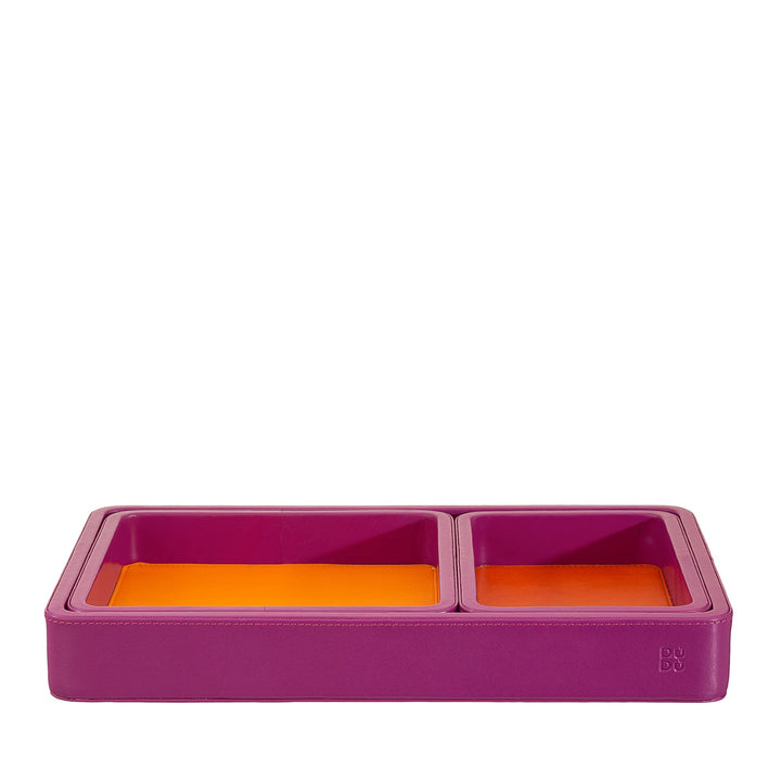 Dual-section pink and orange pet food bowl